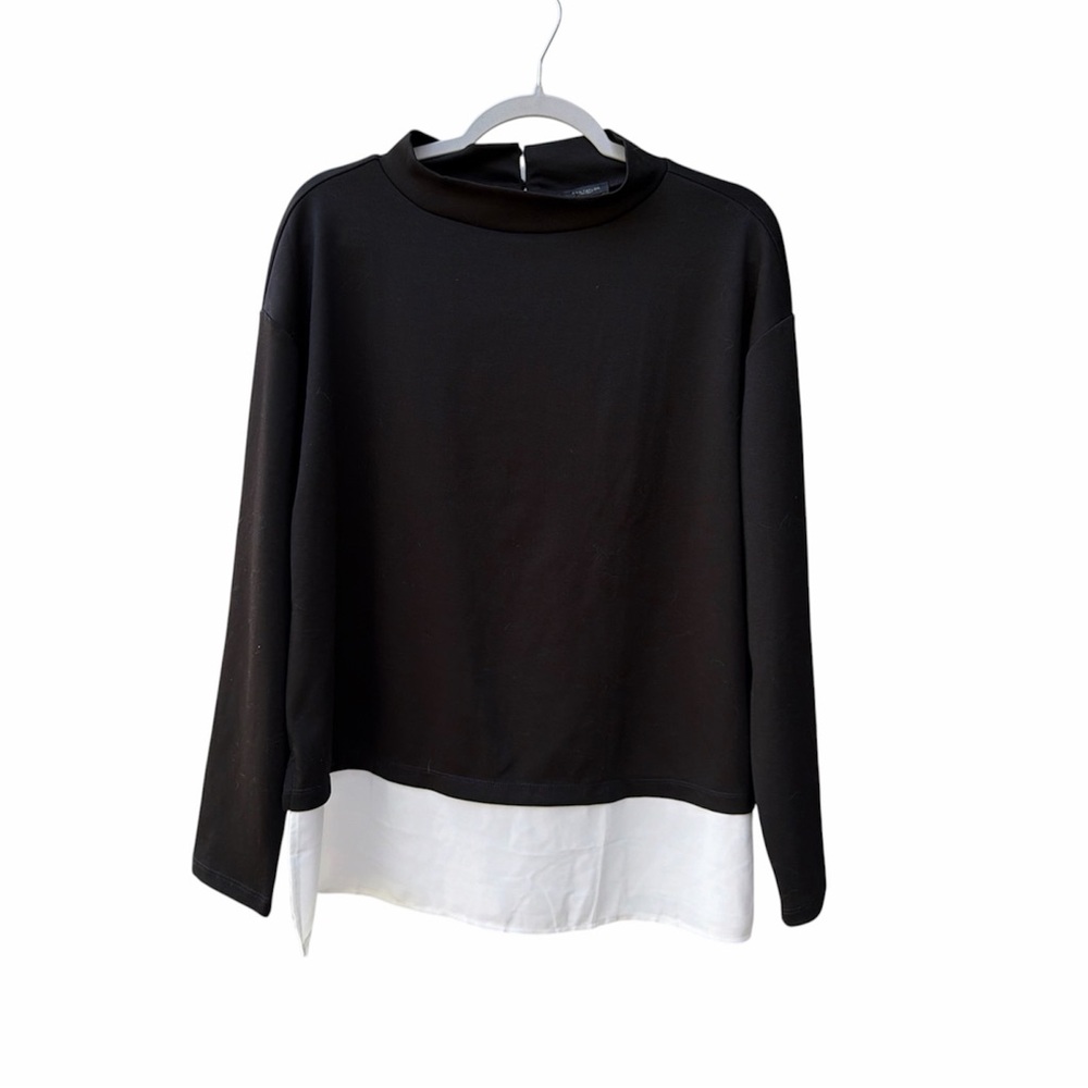 Ann Taylor Factory Black/wht Layered Mixed Media Long Sleeve Top Women Size L